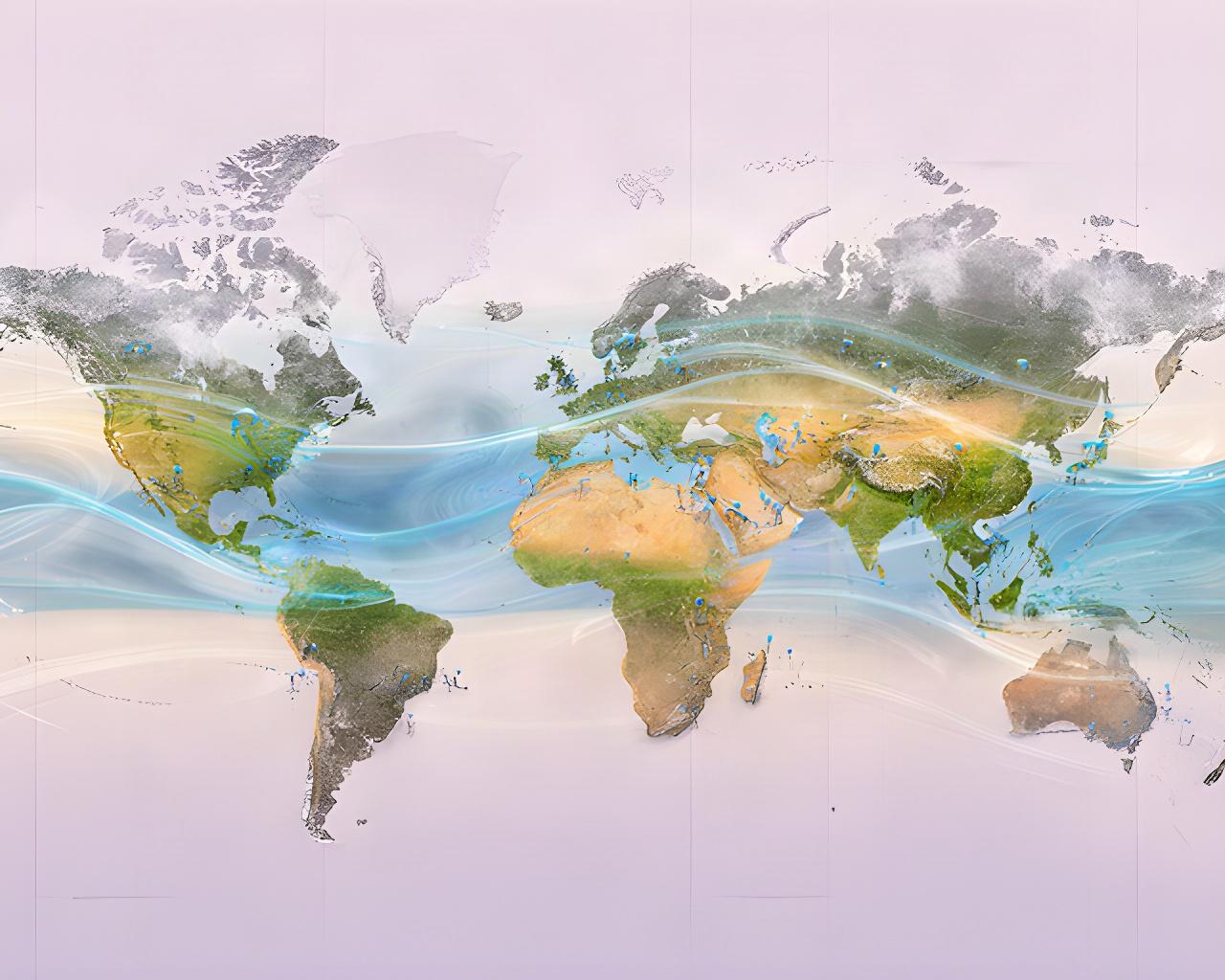 Mappa cartografica delle zone climatiche equatoriali con correnti oceaniche e punti di rilevamento